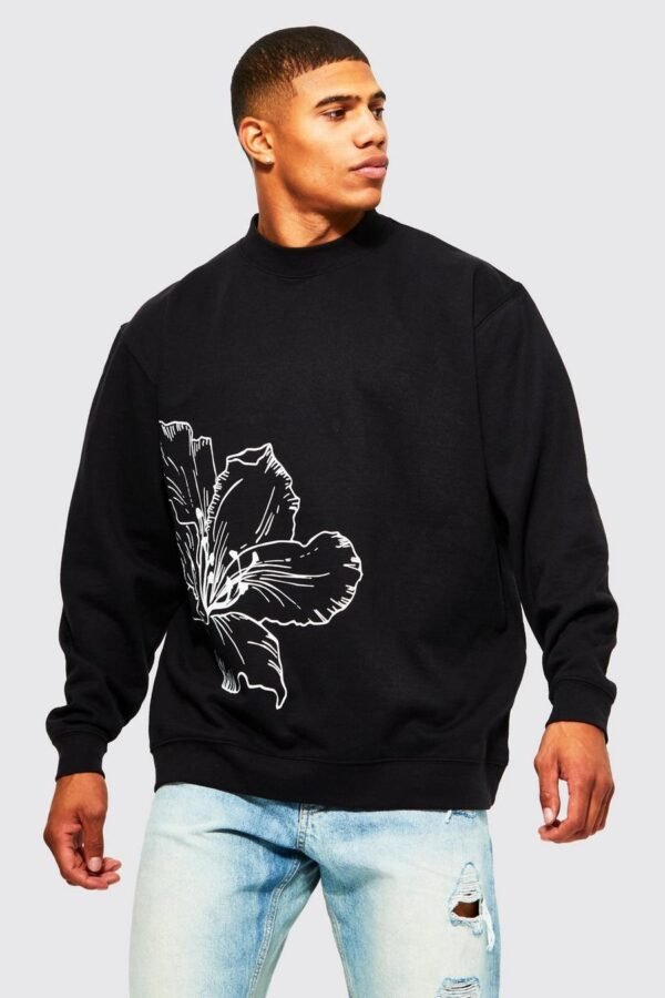 LINE DRAWN FLOWER PRINT SWEATSHIRT